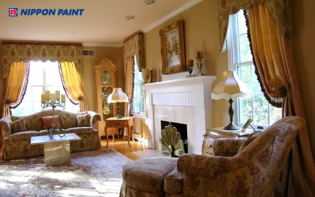 Phối màu Vàng đất với các chi tiết màu trắng sứ để tăng độ sáng