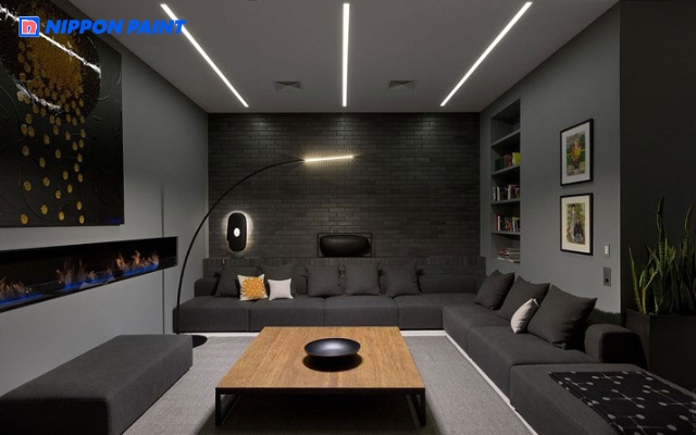 Phối màu đen mờ cho các mảng tường trang trí nội thất