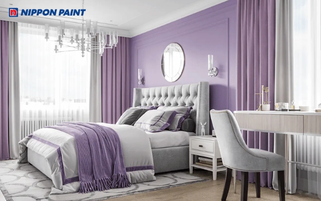 Màu sơn tím nhạt cho phòng ngủ mang lại sự quý phái và lãng mạn