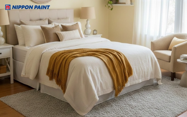 Phòng ngủ màu Vàng nhạt mang lại cảm giác bình an, dễ đi sâu vào giấc ngủ