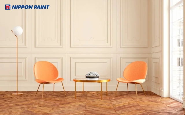 Phối màu Cam nhạt với màu trắng kem tạo sự thoáng đãng cho không gian sống