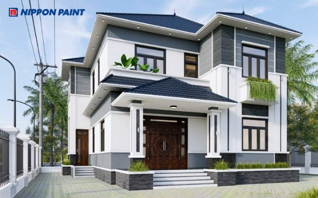 Sơn ngoại thất màu Ghi sáng phối với màu trắng tinh tế