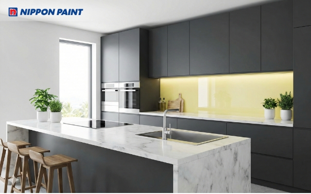 Bếp ghi chì phối vàng chanh chuẩn phong thủy tương sinh