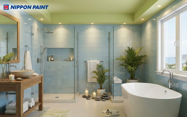 Phòng tắm spa xanh dương nhẹ nhàng thư giãn tuyệt đối