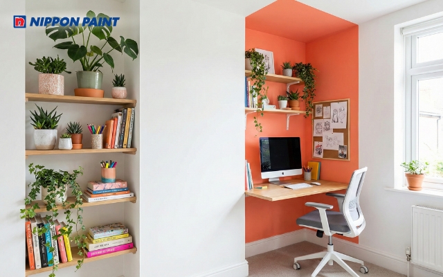 Góc làm việc cam san hô kích thích tư duy nhạy bén