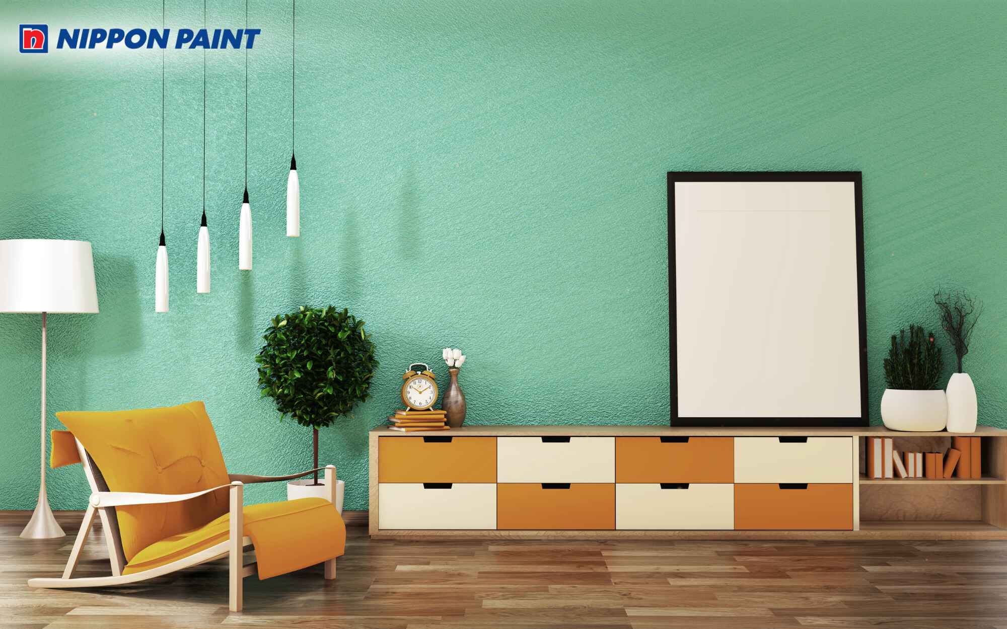 Tường sơn màu xanh lá nhạt tạo cảm giác thư giãn êm ái