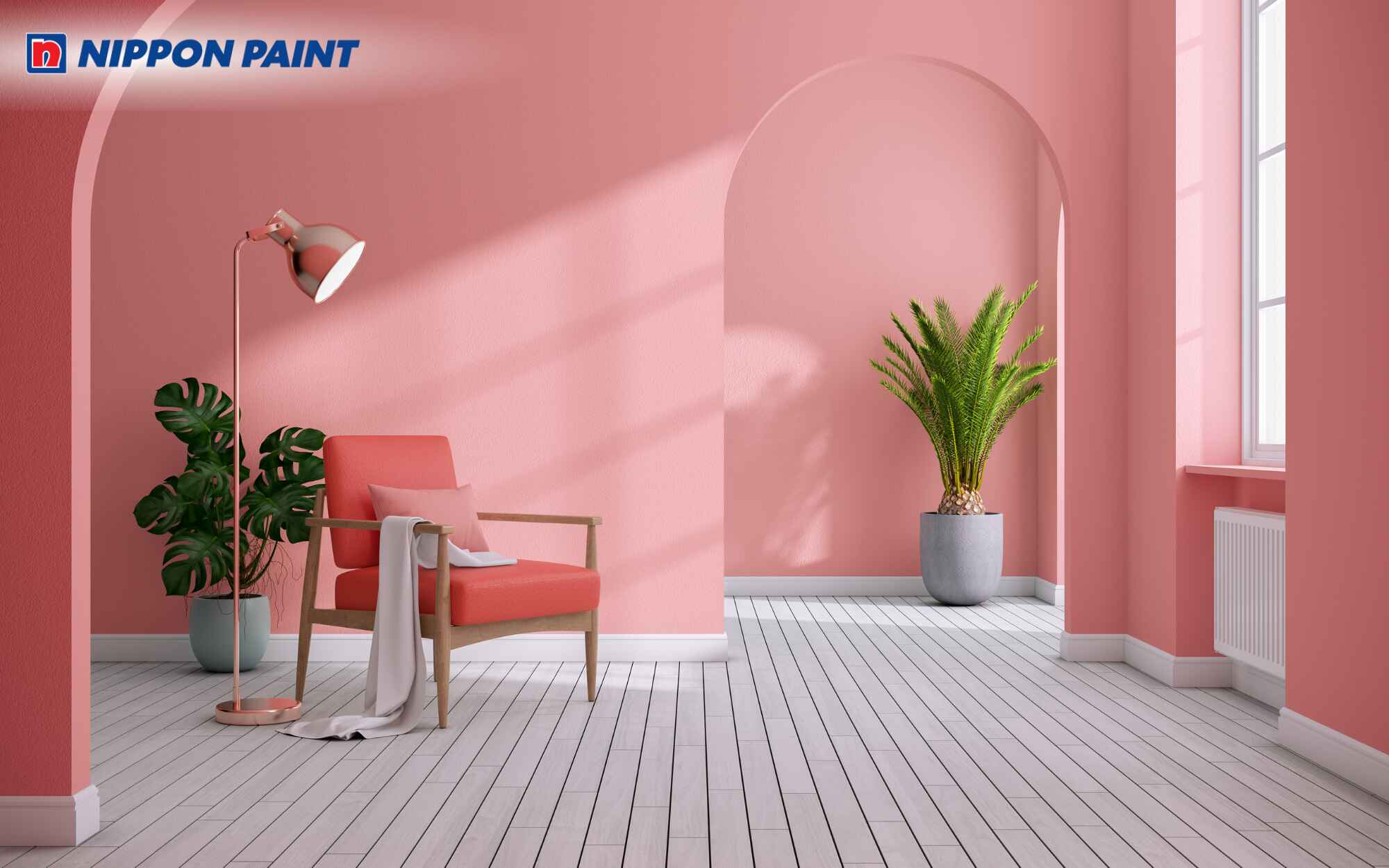 Tường sơn màu hồng đất mang sắc độ nhẹ nhàng, tinh tế và hiện đại