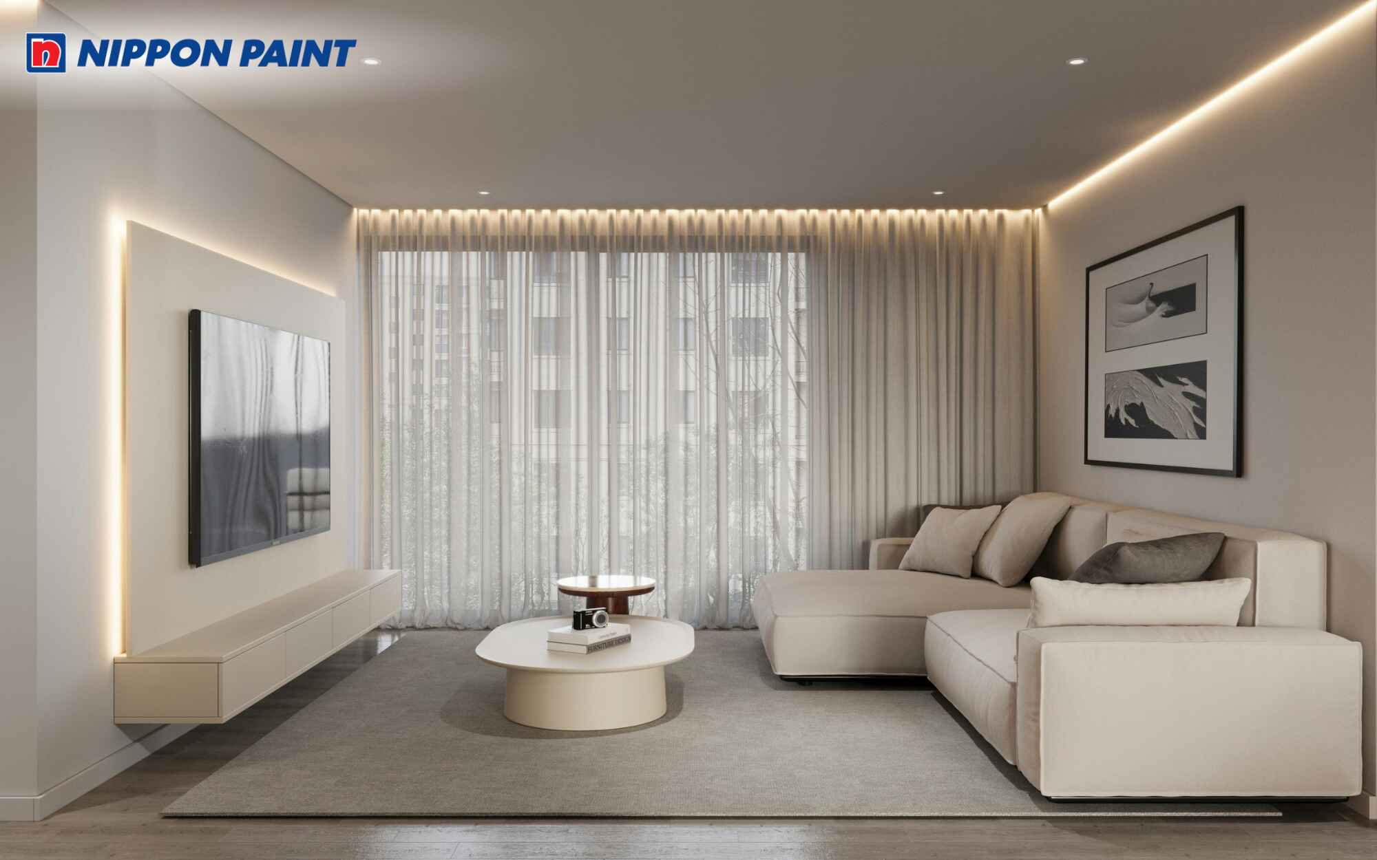 Tường sơn màu ghi nhạt mang sắc độ dịu nhẹ, giúp giảm căng thẳng