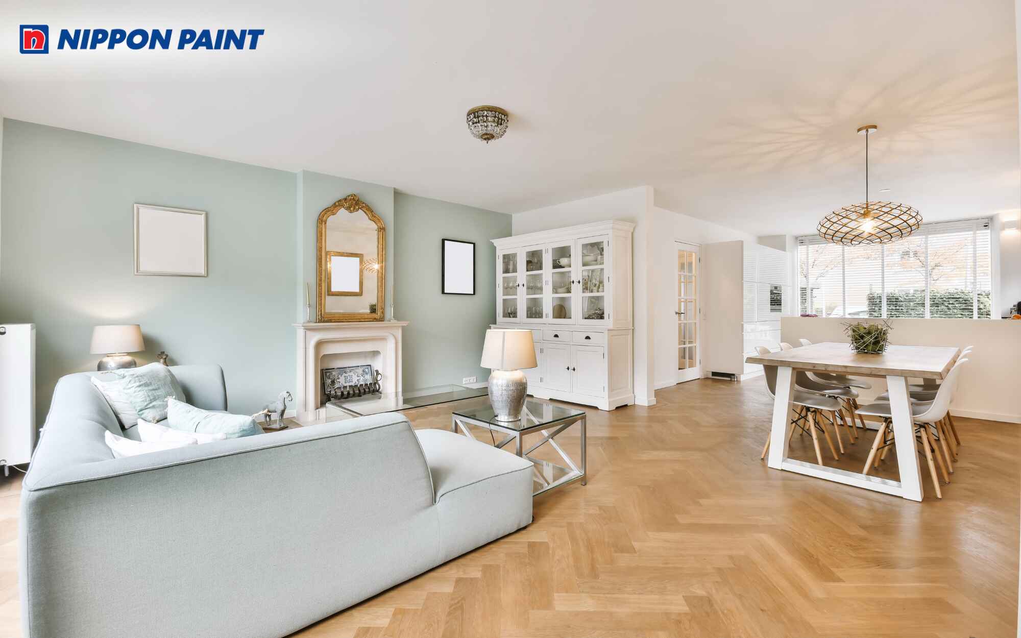 Tường sơn màu xanh ghi mang lại vẻ tinh tế và hài hòa