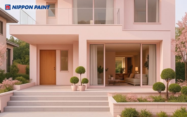 Mẫu nhà màu hồng nhạt nịnh mắt