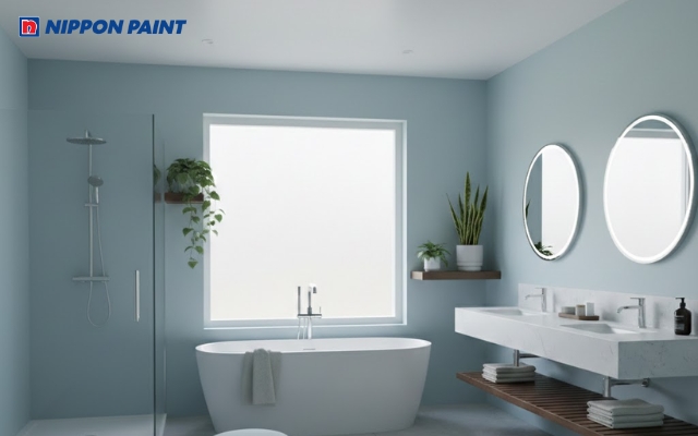 Mẫu nhà tắm tông màu xanh dương hiện đại