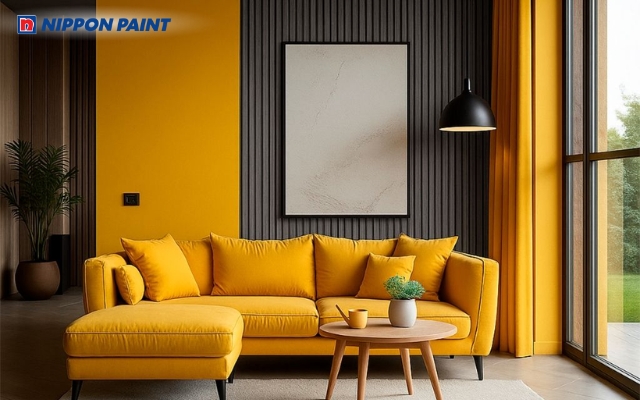 Mẫu phòng khách tông vàng giúp phòng khách ấn tượng, tràn đầy năng lượng