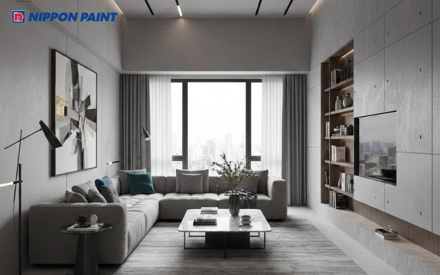 Tông xám ghi cá tính giúp phòng khách nổi bật