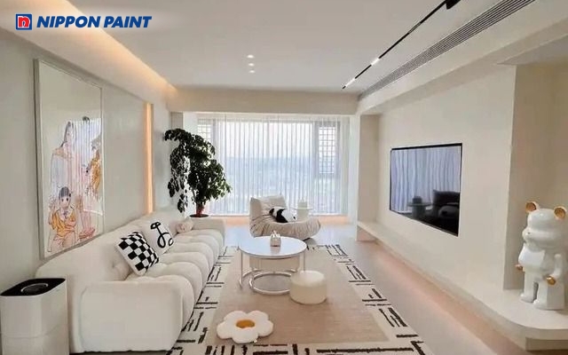 Phòng khách tông trắng trang nhã