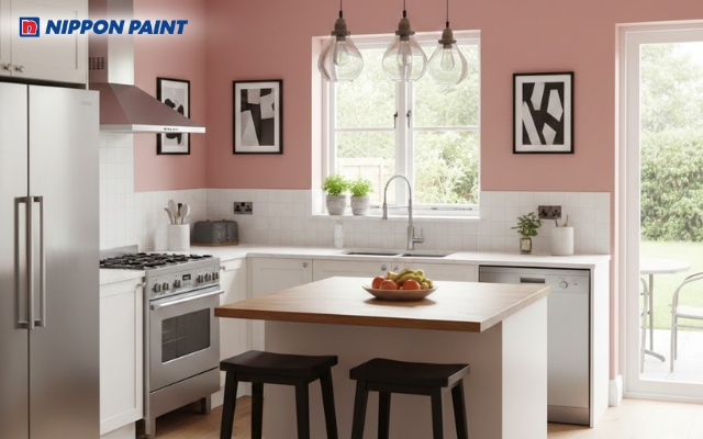 Màu đỏ cho căn phòng bếp nổi bật