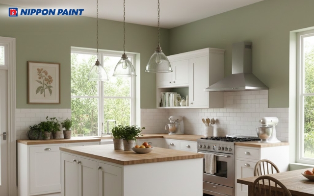 Màu xanh lá nhạt đang được nhiều gia chủ mệnh Mộc lựa chọn cho gian bếp