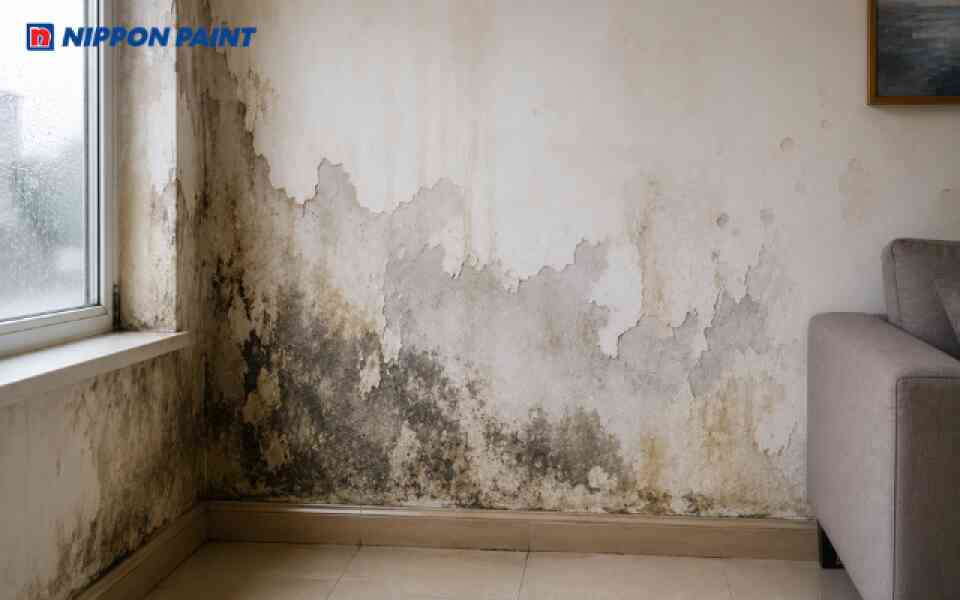 Tường nhà bị thấm nước khiến cho công trình nhà ở xuống cấp, tạo điều kiện để nấm mốc phát triển