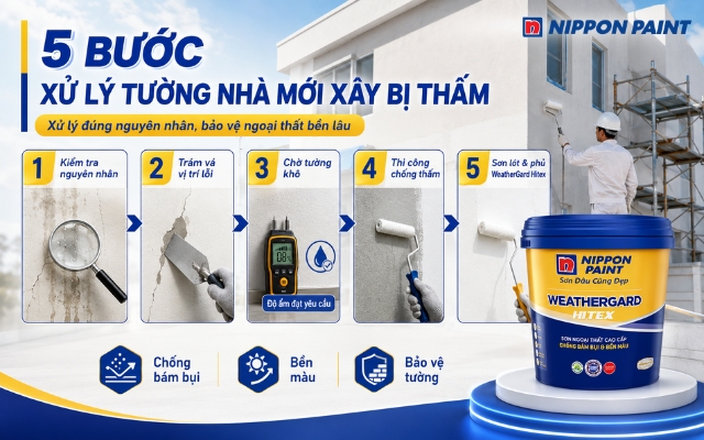 Sử dụng sơn Nippon WeatherGard Hitex cho chống thấm cho tường nhà mới xây