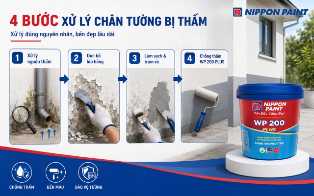 Hoá chất chống thấm WP 200 Plus xử lý phần chân tường bị thấm nước