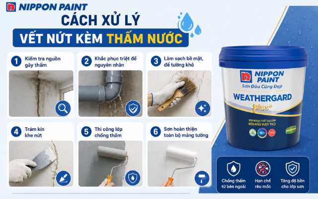 Hướng dẫn xử lý vết nứt tường kèm thấm nước