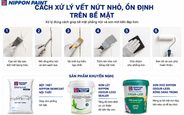 Hướng dẫn cách xử lý vết nứt nhỏ ổn định trên bề mặt tường