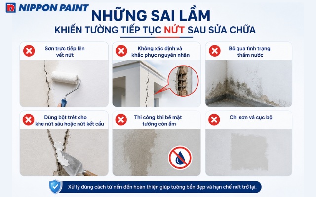 Những sai lầm khiến tường tiếp tục nứt sau khi sửa chữa
