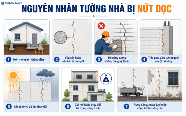 Các nguyên nhân phổ biến khiến tường nhà bị nứt dọc