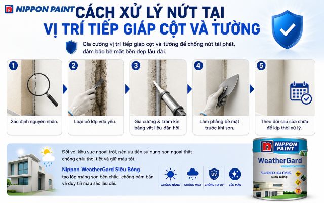 Cách xử lý vết nứt tại vị trí tiếp giáp giữa cột và tường