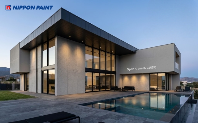 Villa cao cấp sử dụng màu xám trung tính Open Arena (N 3101P) tạo vẻ đẹp đẳng cấp