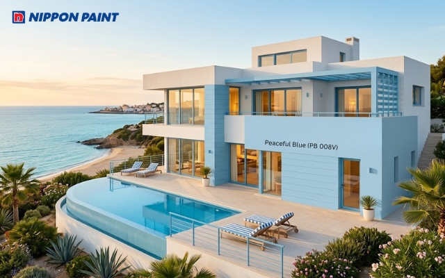 Villa ven biển phối màu xanh dương dịu Peaceful Blue (PB 008V) tạo cảm giác tươi mát