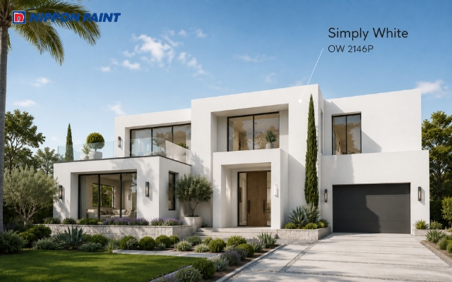Villa hiện đại sử dụng màu trắng tinh khôi (Simply White - OW 2146P) tạo không gian mở