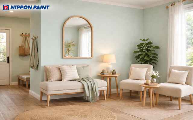 Phối màu be và xanh mint mang lại cảm giác hiếu khách và dễ chịu