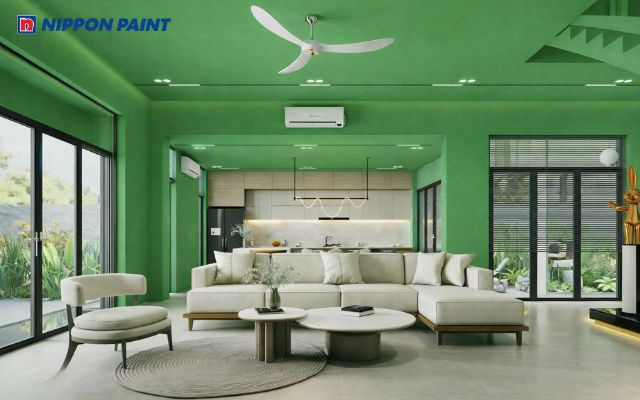 Mẫu sơn nhà màu xanh lá cây nhạt hợp mệnh Mộc phù hợp với phong cách hiện đại và tối giản