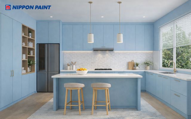 Màu xanh dương nhạt giúp giảm cảm giác nặng nề trong không gian kín