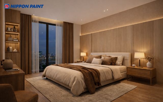 Mẫu sơn nhà màu nâu đất dễ kết hợp nội thất gỗ và gam trung tính