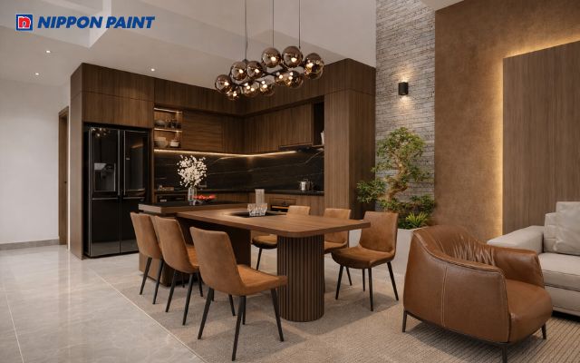 Mẫu sơn nhà màu nâu đất hợp mệnh Thổ mang đến cảm giác đầm ấm, gần gũi