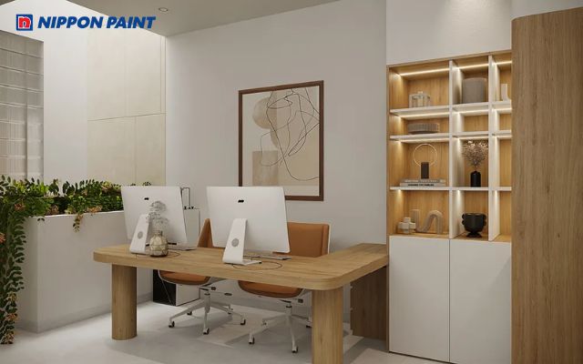 Phòng làm việc màu trắng sứ tạo không gian yên tĩnh, dễ duy trì sự tập trung