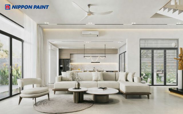 Mẫu sơn nhà màu trắng sứ tạo cảm giác sáng thoáng, thu hút vượng khí cho gia chủ mệnh Kim