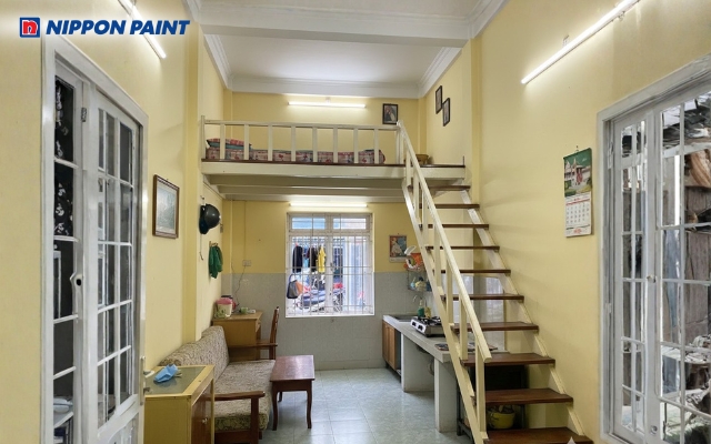 Phòng trọ sơn tường màu vàng vừa ấm áp vừa năng động