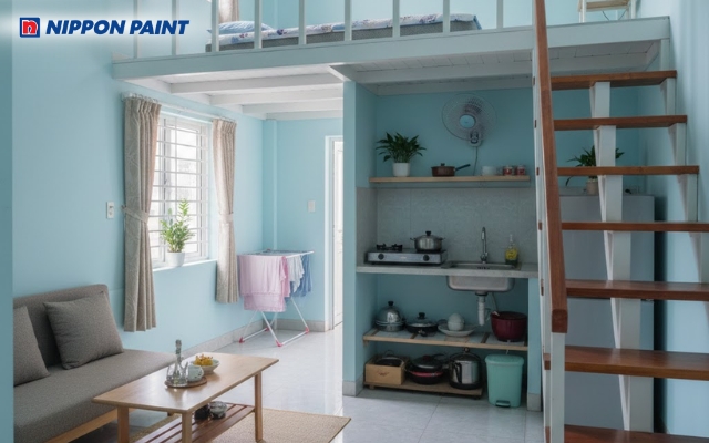 Phối gam xanh pastel tạo không gian sáng và hài hòa