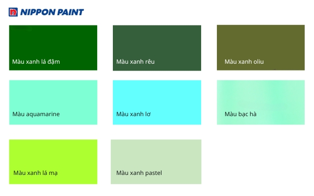 Bảng màu xanh lá cây gồm nhiều sắc độ khác nhau phù hợp với mọi phong cách thiết kế