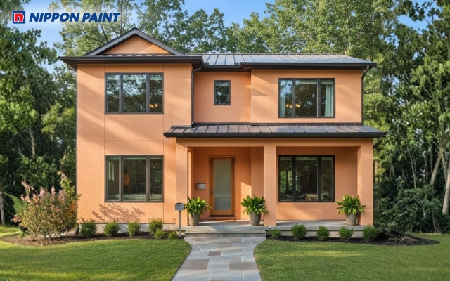 Màu cam ngoại thất giúp ngôi nhà nổi bật và gần gũi với thiên nhiên