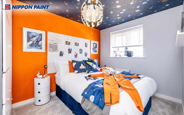 Phối màu nội thất phòng trẻ em với tông màu cam đầy năng động và cá tính