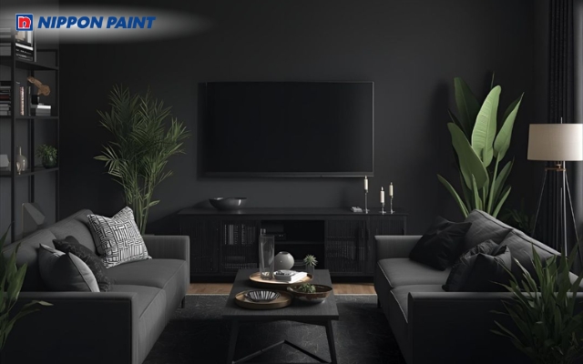 Phòng khách tông màu đen sang trọng, hiện đại