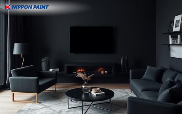 Mẫu phòng khách theo xu hướng tối giản với tông đen chủ đạo