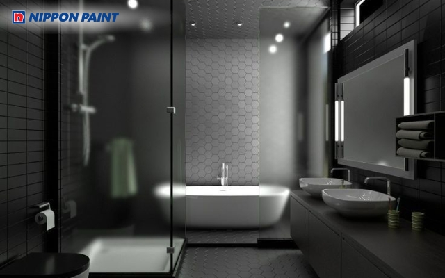 Phòng tắm hiện đại với gam màu đen cá tính