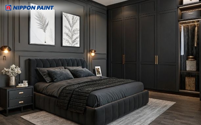 Phòng ngủ sang trọng, đẳng cấp với tông màu đen chủ đạo