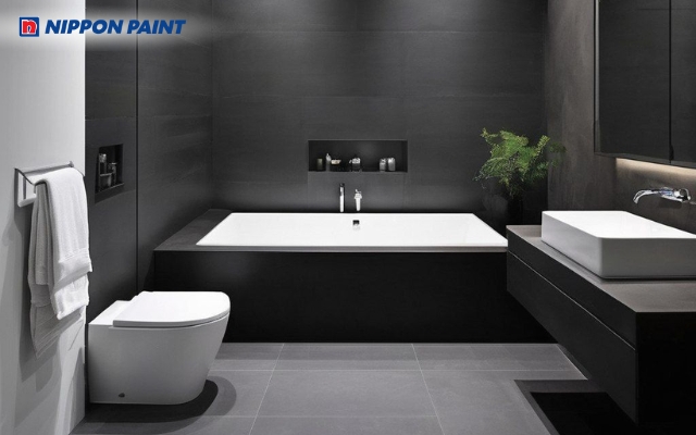 Phòng tắm tông đen dễ dàng kết hợp với các sản phẩm nội thất