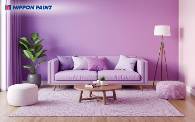 Cách phối màu giữa tím và hồng giúp không gian trở nên nhẹ nhàng, thơ mộng hơn