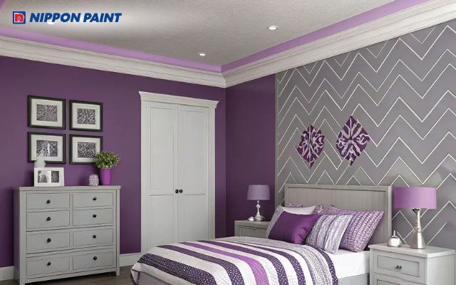 Tím đi cùng xám tạo nên không gian hiện đại, sang trọng và có chiều sâu